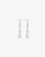 Pear Shape Cubic Zirconia Triple Drop Stud Earrings in Sterling Silver