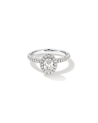 1,30 Carat Poids Total Bague De Fiançailles En Diamant Coupe Ovale Avec Pavé Et Halo, En Platine