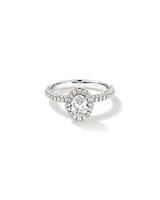 1,30 Carat Poids Total Bague De Fiançailles En Diamant Coupe Ovale Avec Pavé Et Halo, En Platine