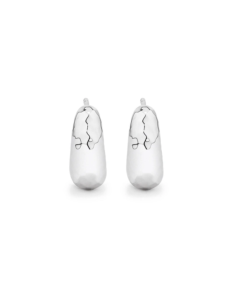 Boucles D'Oreilles Demi-Créoles Bombées Avec Texture Diamantée En Argent Sterling