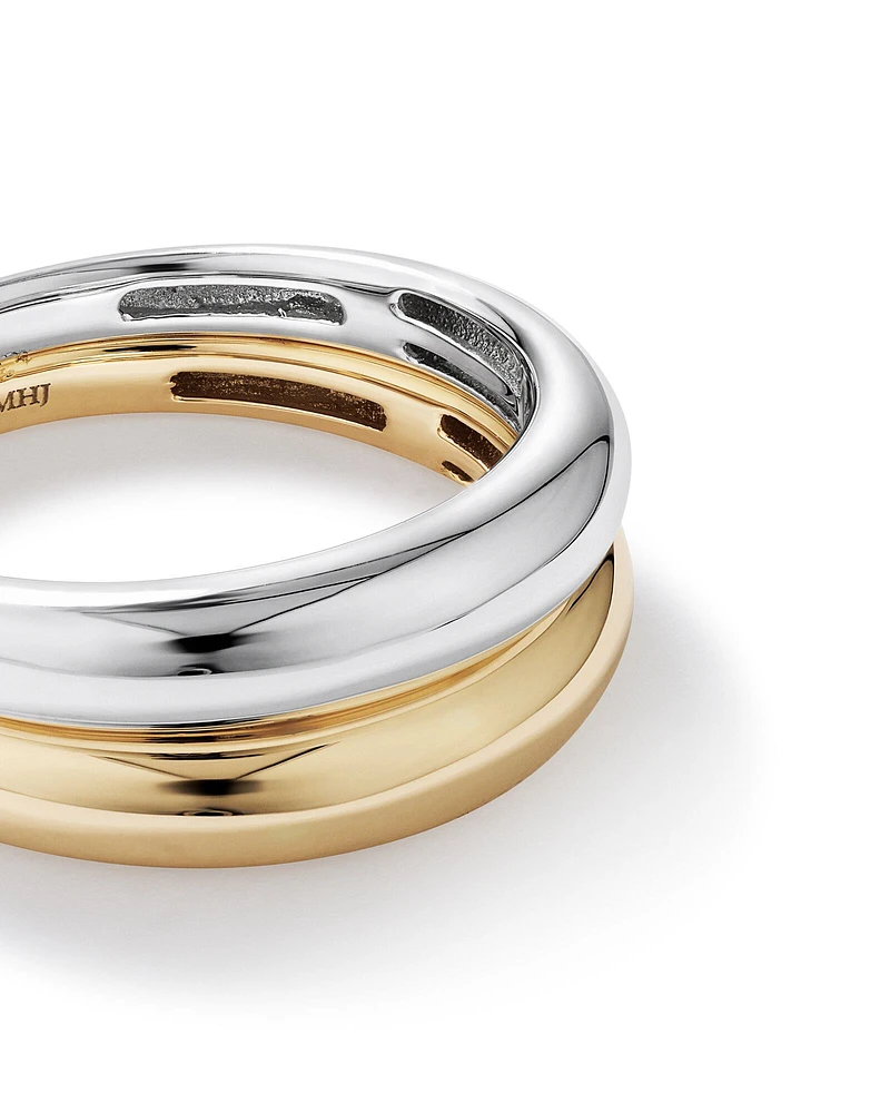 Two-Tone Double Dome Ring in Sterling Silver & 10kt Yellow Gold