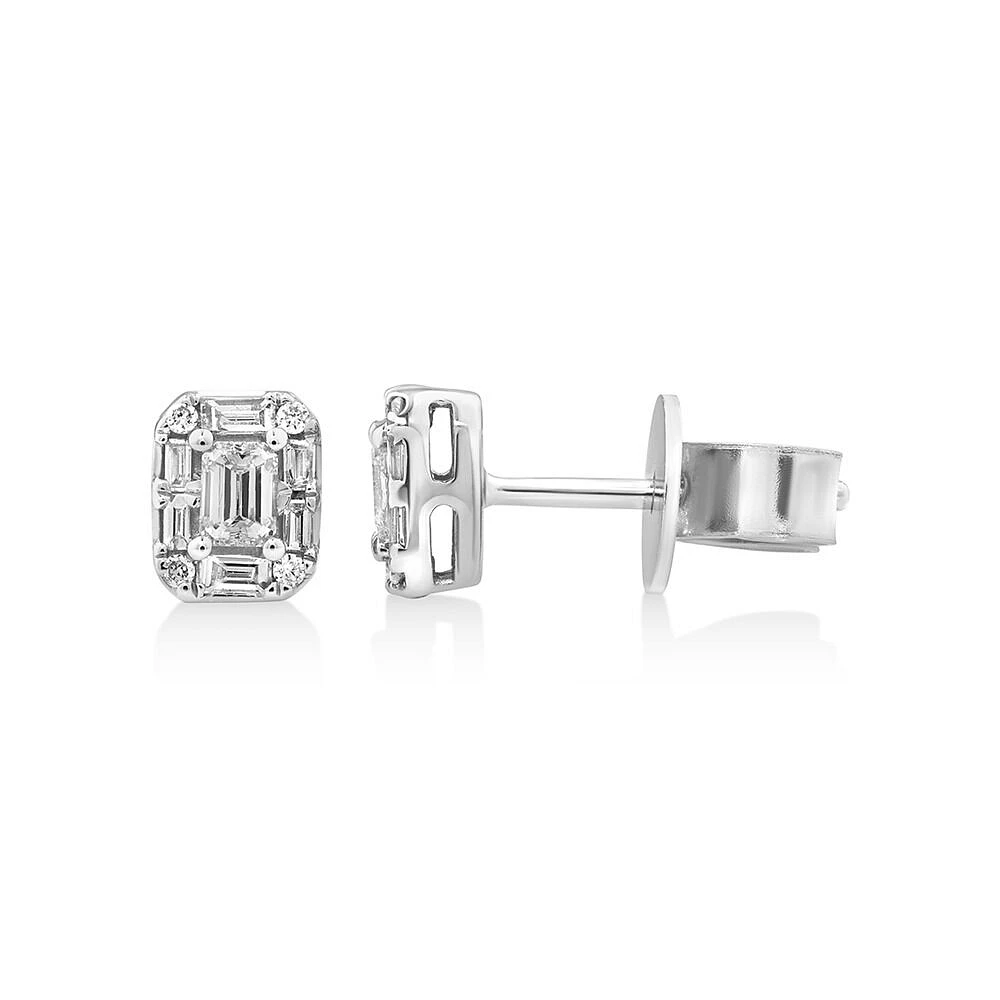 0.31 Carat TW Multistone Emerald Cut Diamond Stud Earrings in 10kt White Gold