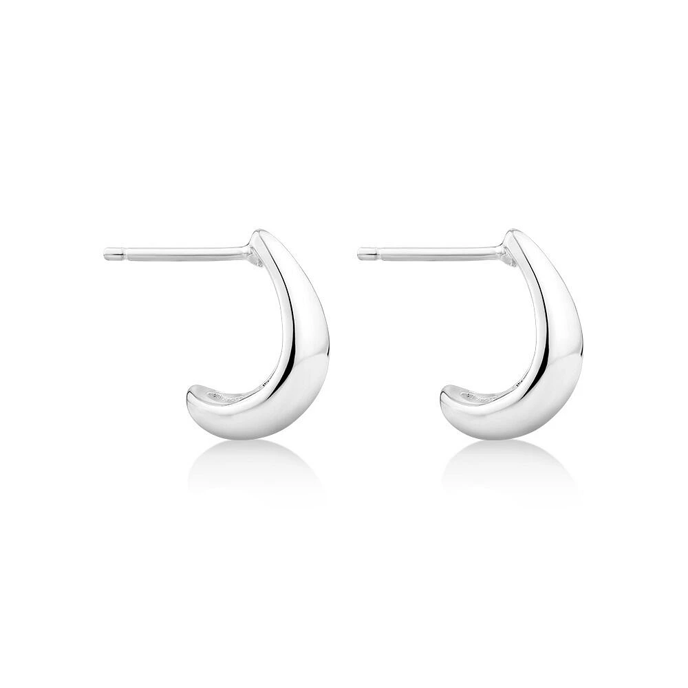 Polished Half Hoop Stud Earrings in Sterling Silver