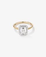 Carat TW Emerald Cut Laboratory-Grown Diamond Halo Engagement Ring in 14kt Yellow and White Gold