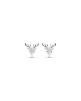 Cubic Zirconia Reindeer Stud Earrings in Sterling Silver