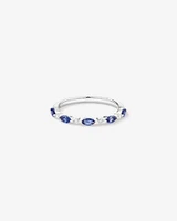 Marquise Cut Ceylon Blue Created Sapphire Gemstone and Diamond Ring in Sterling Silver