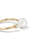 Cultured Freshwater Pearl and Diamond Open Ring in 10kt Yellow Gold