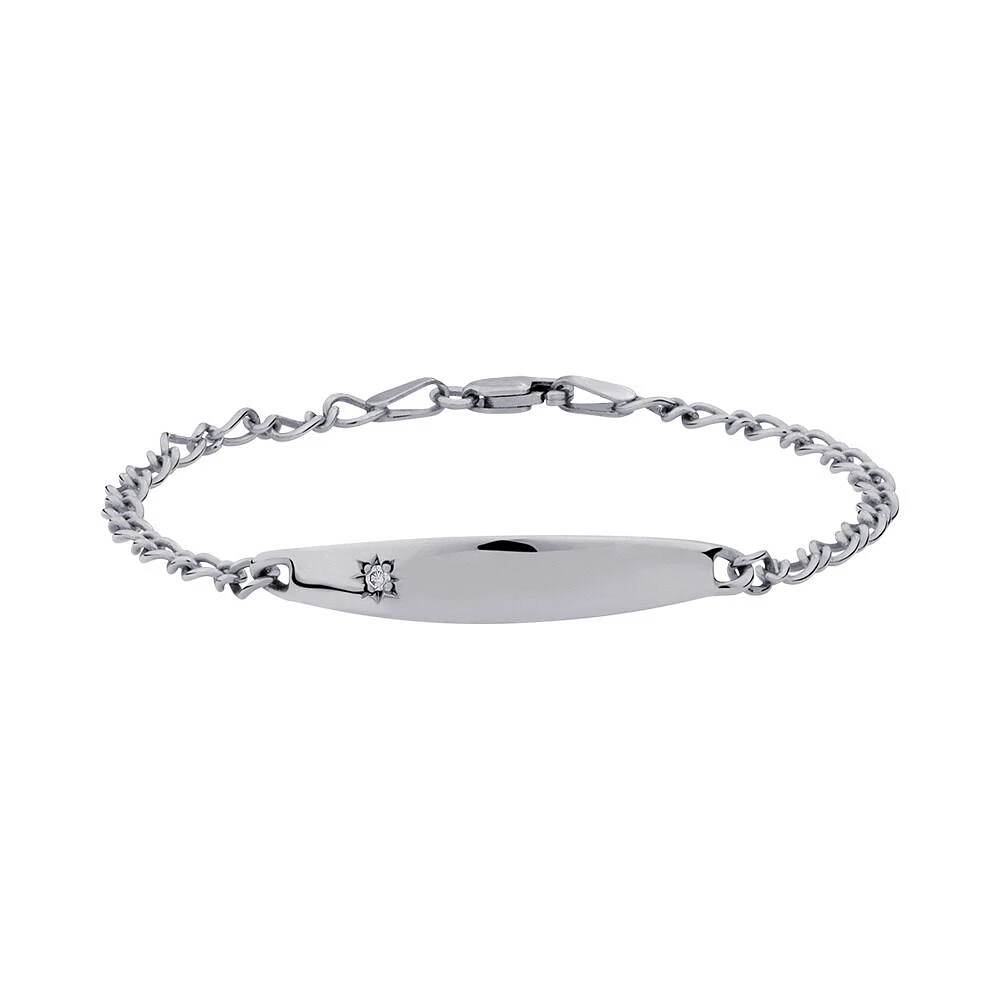 Bracelet d'identité de 14 cm en or jaune 10 K avec zircon cubique rose pour bébé