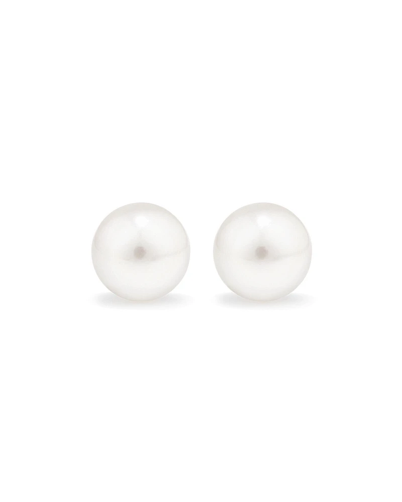 Stud Earrings with 9mm Button Cultured Freshwater Pearls in Sterling Silver