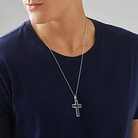 Onyx Cross Pendant in Silver with 65cm Cable Chain