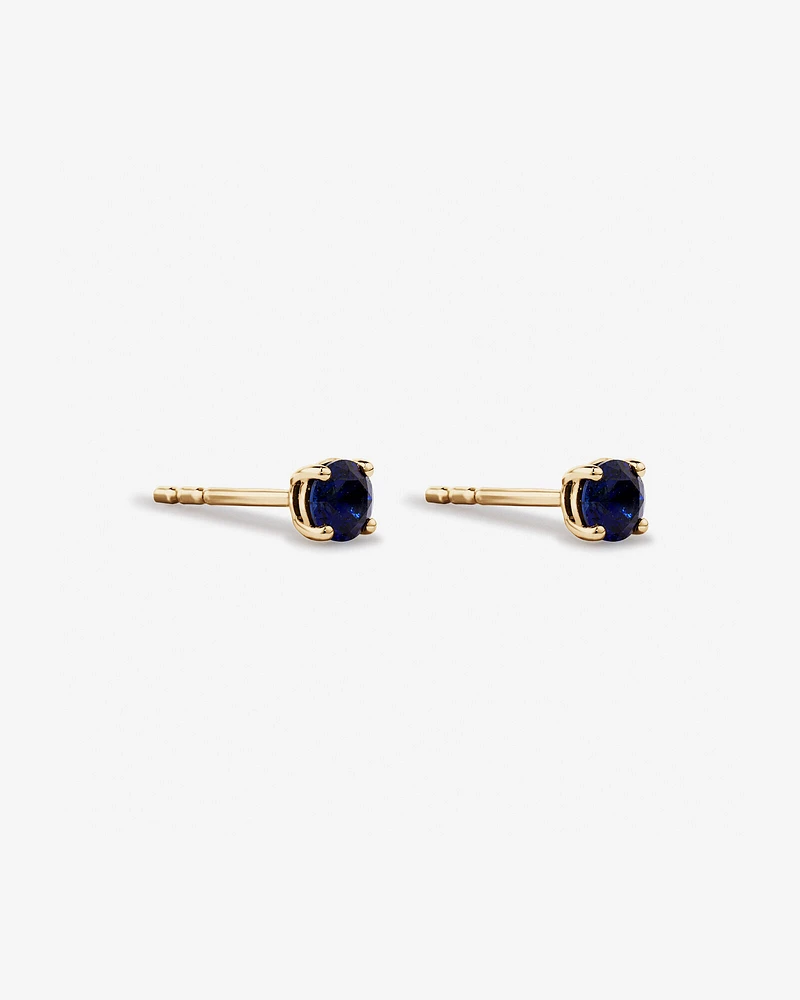 Round Blue Created Sapphire Birthstone Stud Earrings in 10kt Yellow Gold