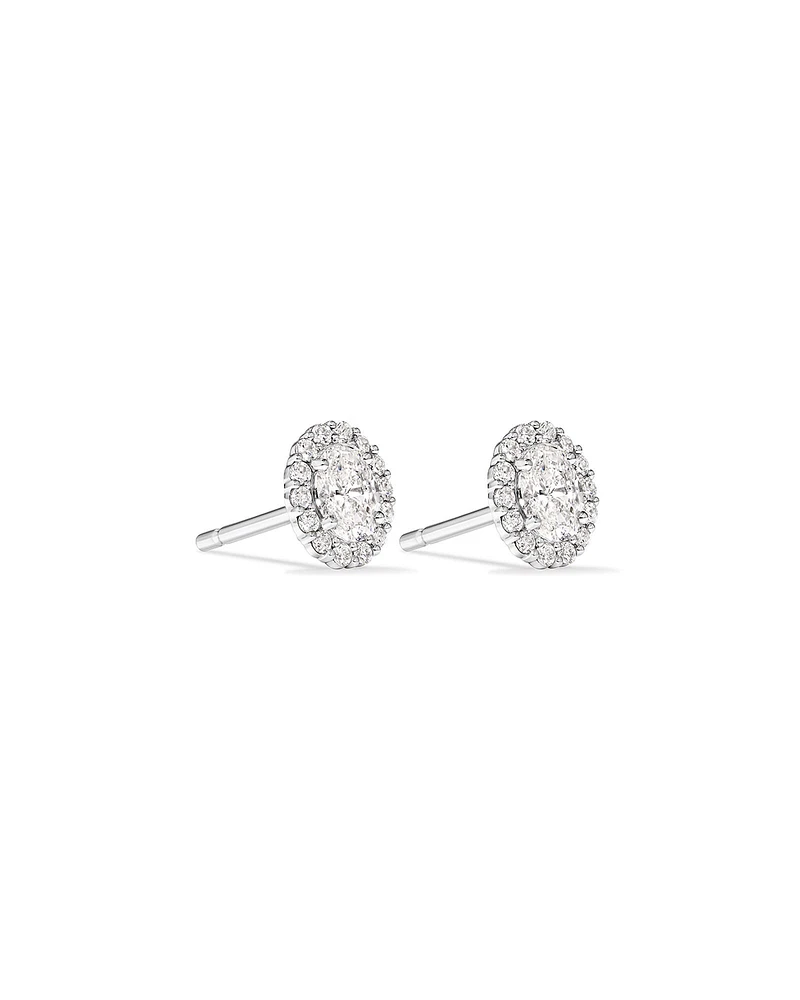 0.60 Carat TW Laboratory-Grown Diamond Oval Halo Stud Earrings Set in 10kt White Gold