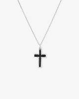 Men's Silver Cross Necklace with 0.30 Carat TW of Black Diamonds