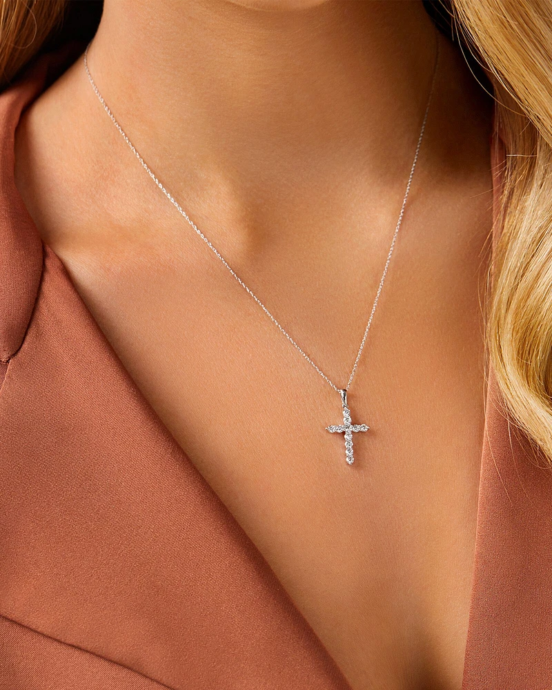 Cross Pendant with 0.50 Carat TW of Diamonds in 10kt White Gold