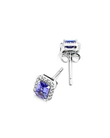 Halo Stud Earrings with Tanzanite & 0.25 Carat TW of Diamonds in 14kt White Gold