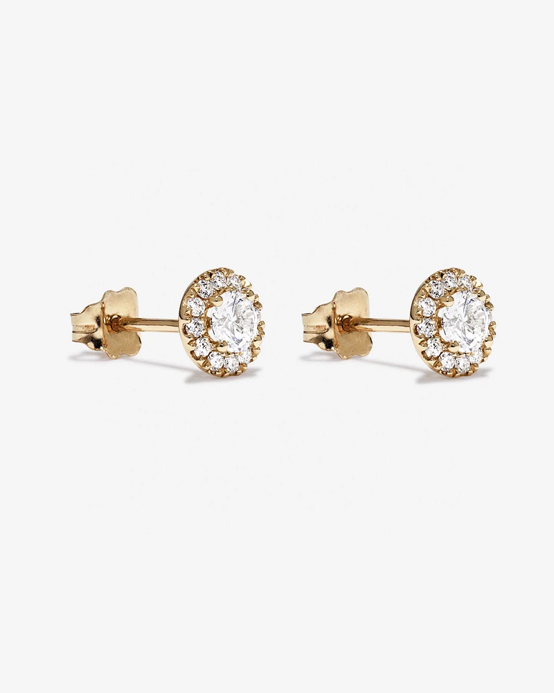 0.50 Carat TW Round Brilliant Laboratory-Grown Diamond Halo Stud Earrings in 10kt Yellow Gold
