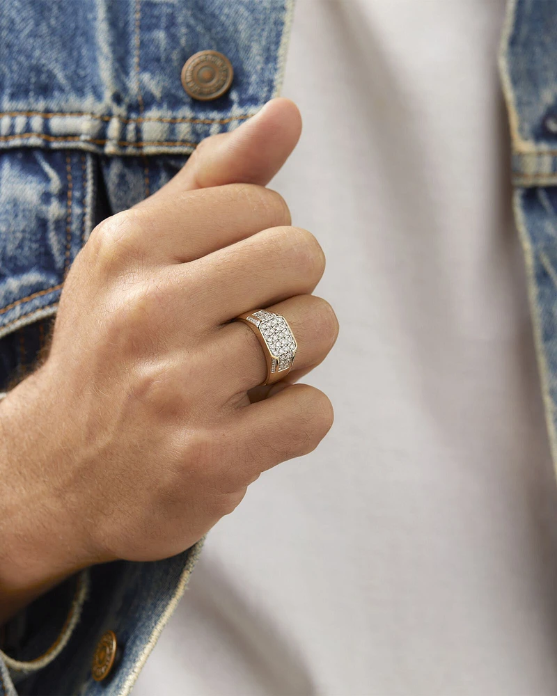 Bague en or blanc et jaune 10 K avec diamants totalisant 1 ct pour homme