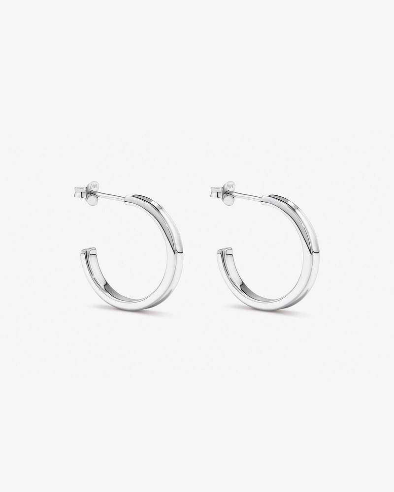 Flared Narrow Half Hoop Stud Earrings in Sterling Silver