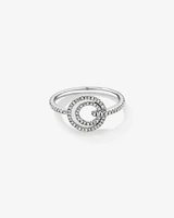 Fine Double Circle Diamond Ring in Sterling Silver