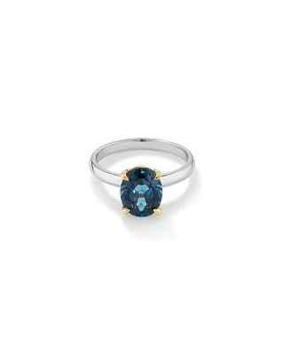 Bague en argent sterling et or jaune 10 K avec topaze bleue de Londres