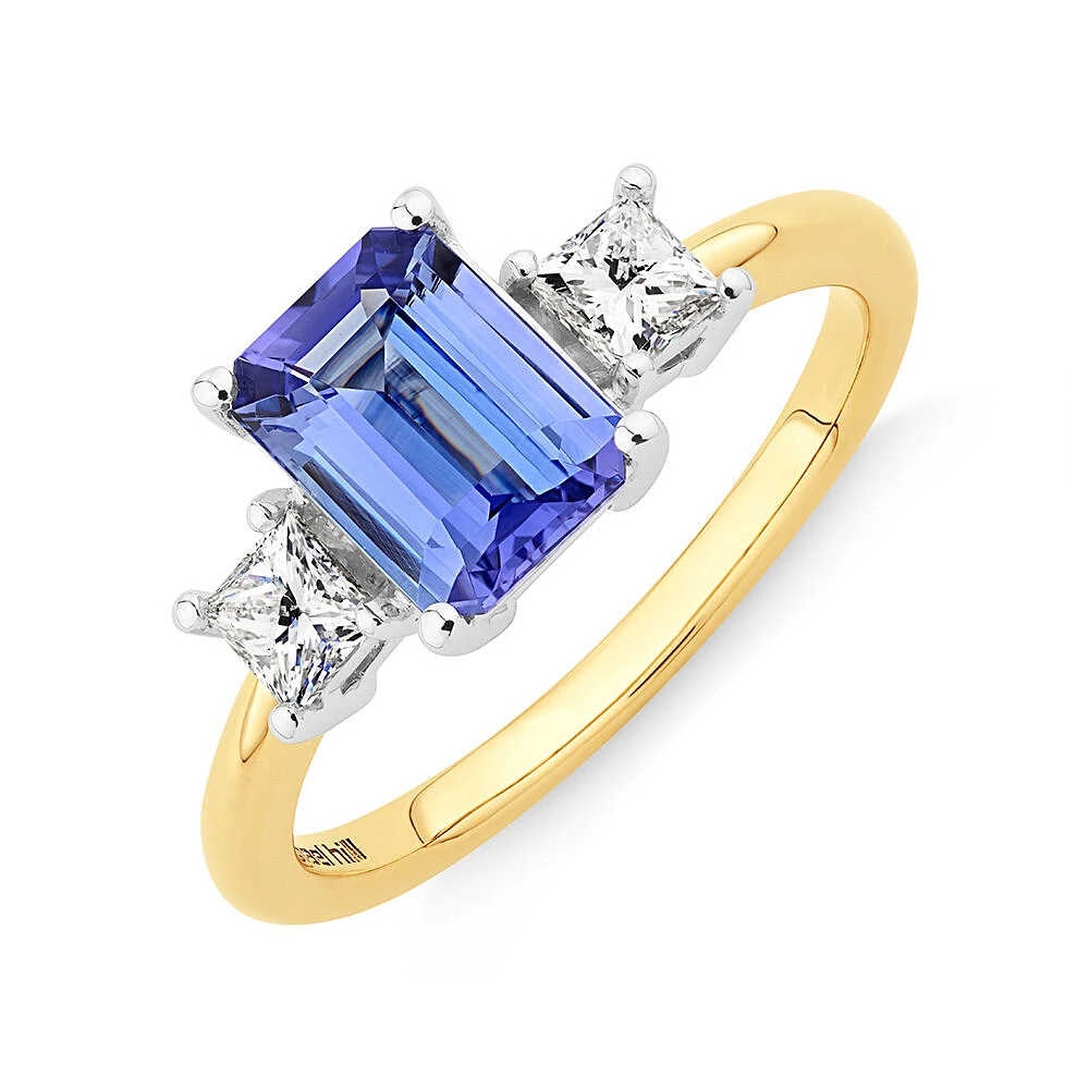 Tanzanite Ring with .40TW of Diamonds in 10kt Yellow and White Gold