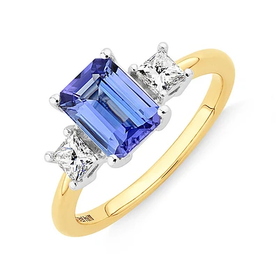 Tanzanite Ring with .40TW of Diamonds in 10kt Yellow and White Gold