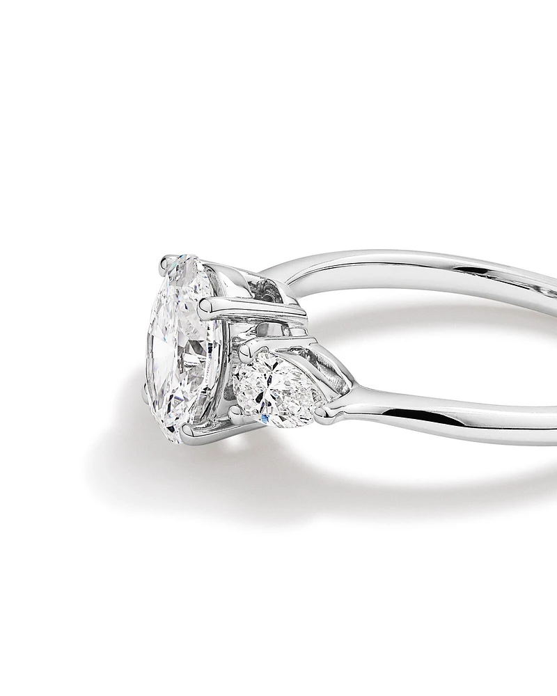 1.65 Carat TW Three Stone Oval and Pear Shaped Laboratory-Grown Diamond Engagement Ring in 14kt White Gold