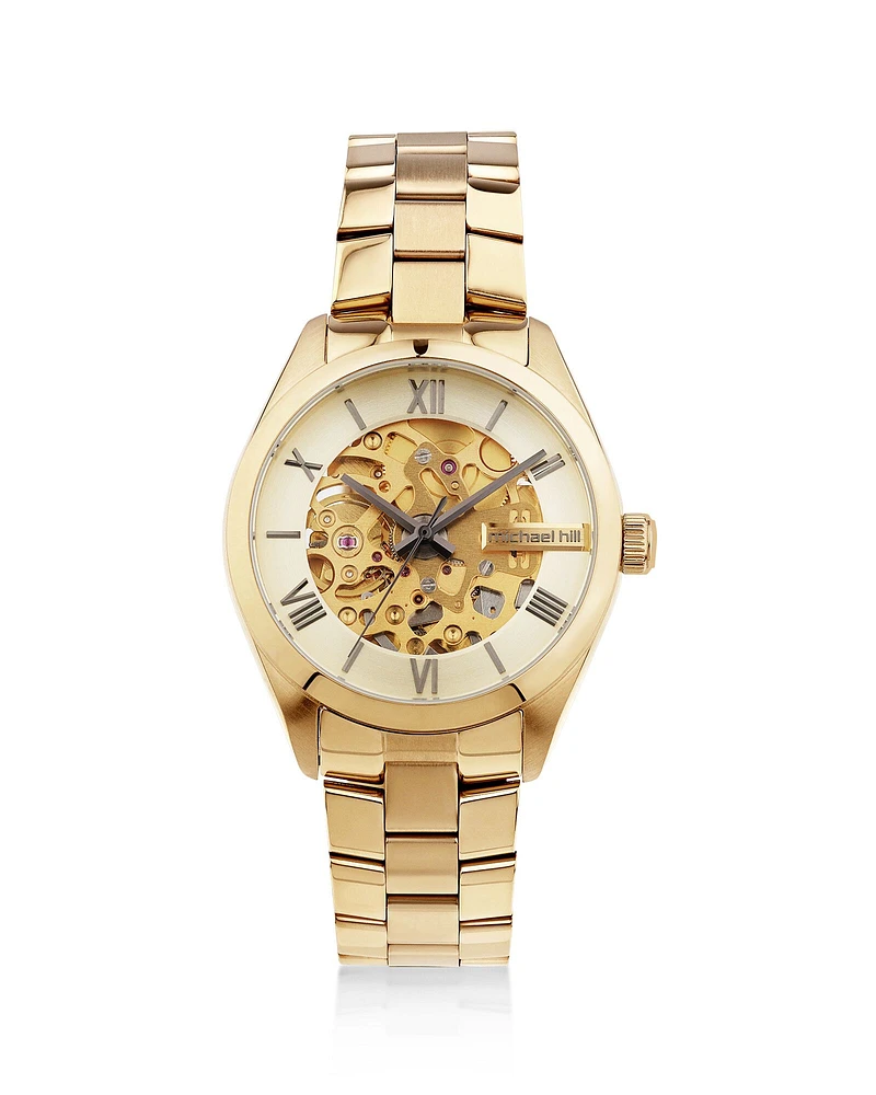 Women's Automatic Skeleton Watch In Gold Tone Stainless Steel