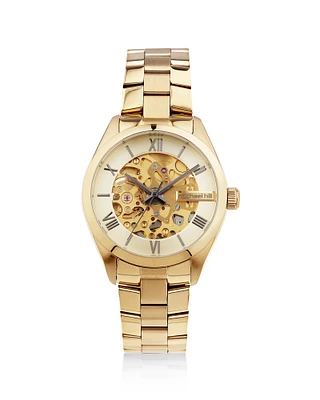 Women's Automatic Skeleton Watch In Gold Tone Stainless Steel