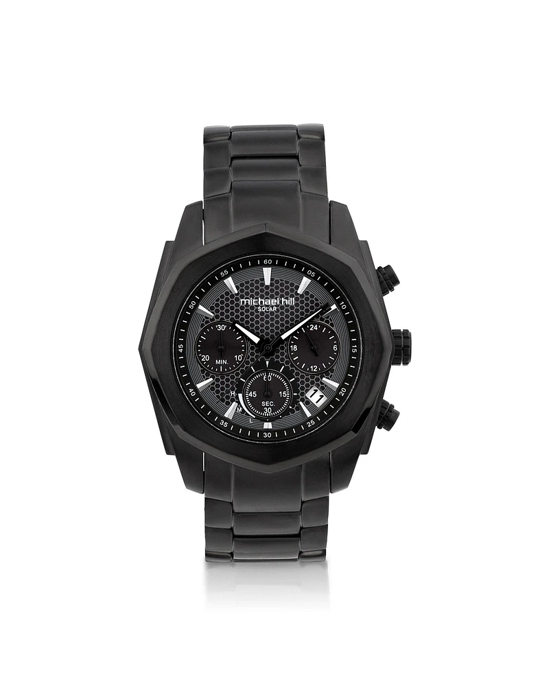 Men's Solar Chronograph Watch with  in Black Tone Stainless Steel