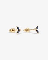 Round Diamond and Marquise Blue Sapphire Gemstone Stud Earrings in 10kt Yellow Gold