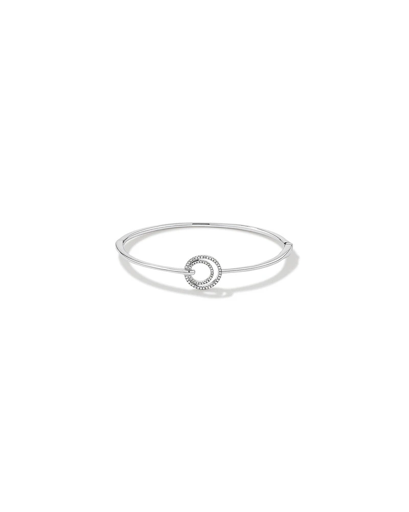 Fine Double Circle Diamond Bangle in Sterling Silver