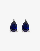 Pear Cut Created Sapphire Pendant and Stud Earring Set in Sterling Silver