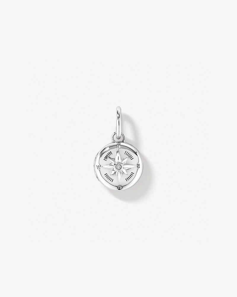 Diamond Accent Round Compass Pendant in Sterling Silver