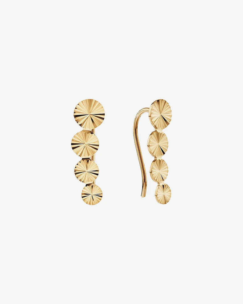 Sunray Graduated Disc Climber Earrings in 10kt Yellow Gold