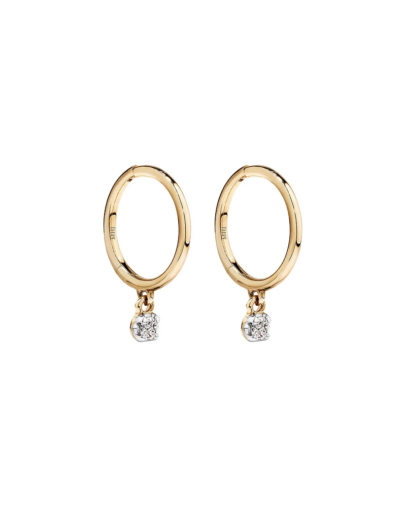 Round Brilliant Diamond Drop Sleeper Earrings in 10kt Yellow Gold