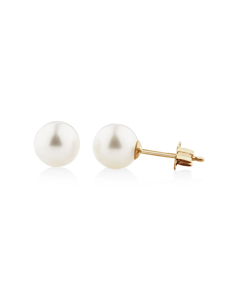 Stud Earrings with 7mm Round Cultured Freshwater Pearls in 10kt Yellow Gold