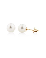 Stud Earrings with 7mm Round Cultured Freshwater Pearls in 10kt Yellow Gold