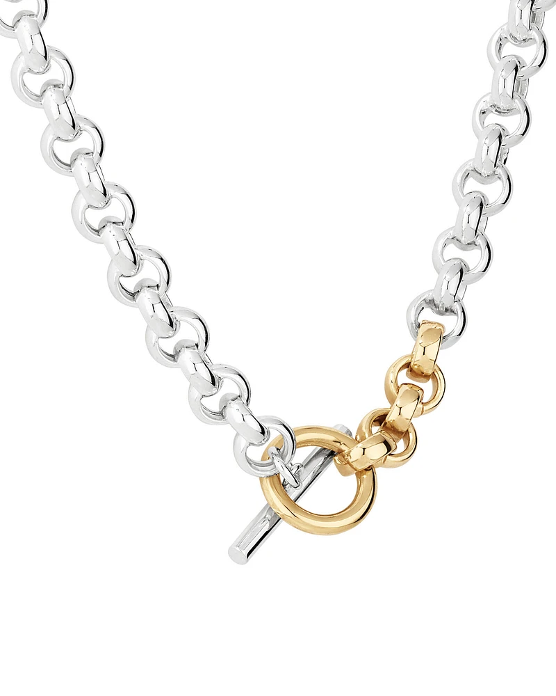 Two-Tone Belcher Fob Chain Necklace in Sterling Silver & 10kt Yellow Gold