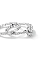 0.75 Carat TW Rectangle Shaped Cluster Engagement Ring and Wedding Ring Bridal Set in 14kt White Gold