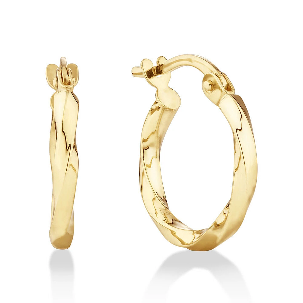 10mm Square Twist Hoop Earrings in 10kt Yellow Gold