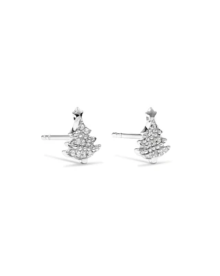 Cubic Zirconia Christmas Tree Stud Earrings in Sterling Silver