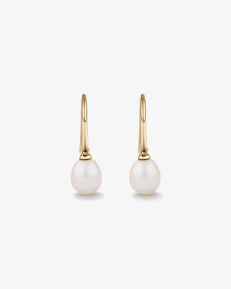 Drop Earrings with Cultured Freshwater Pearl in 10kt Yellow Gold