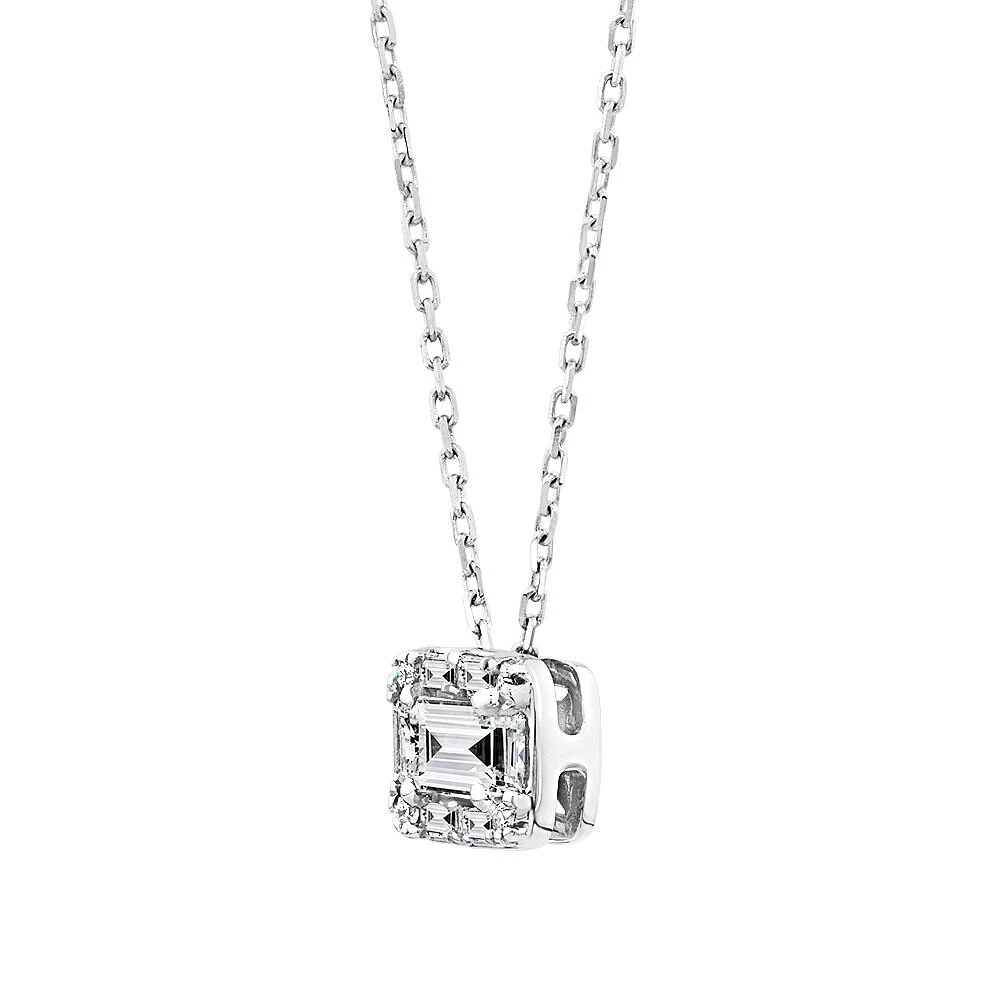 0.28 Carat TW Multistone Emerald Cut Diamond Pendant in 10kt White Gold