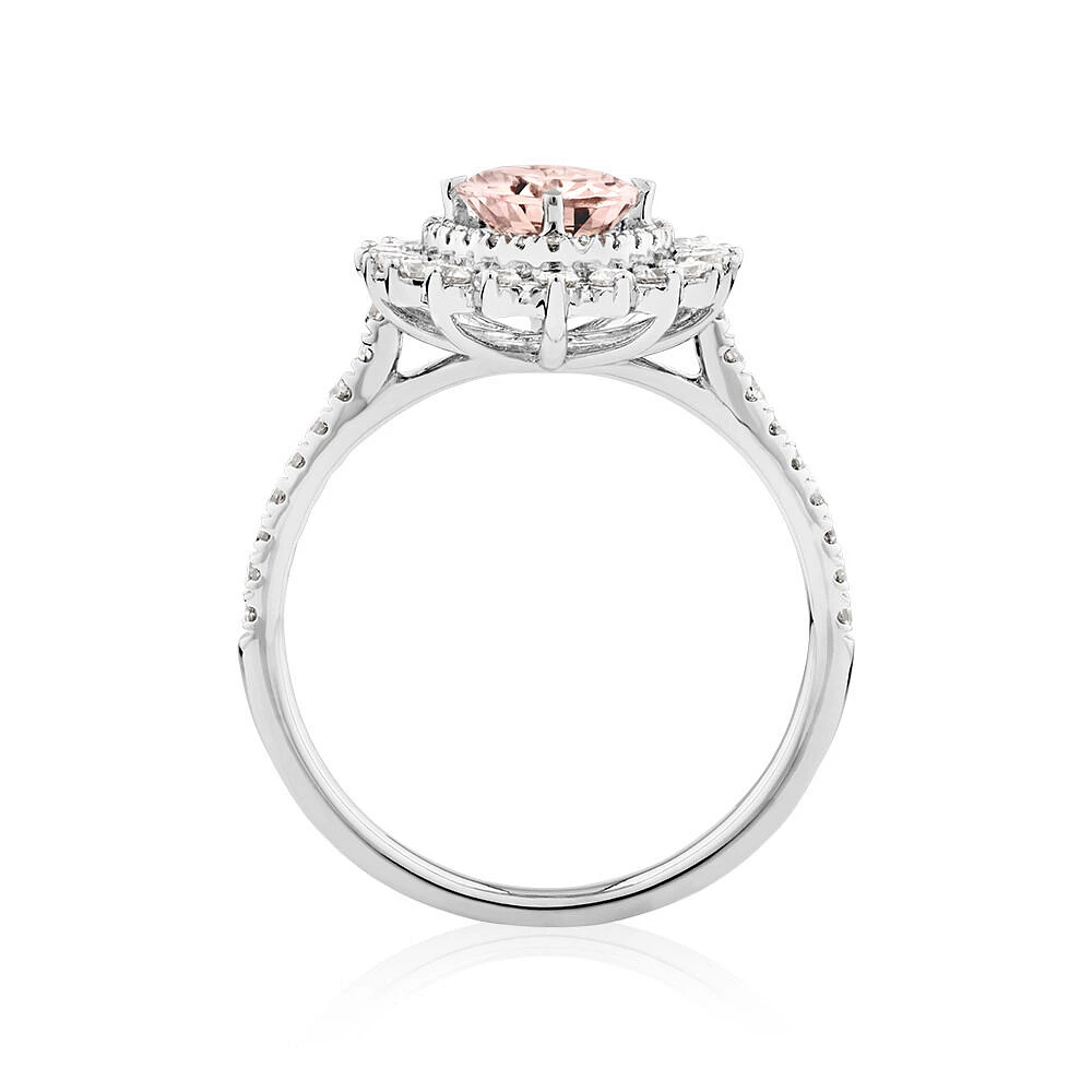 Morganite Lacy Halo Ring with .50TW of Diamonds in 10kt White Gold