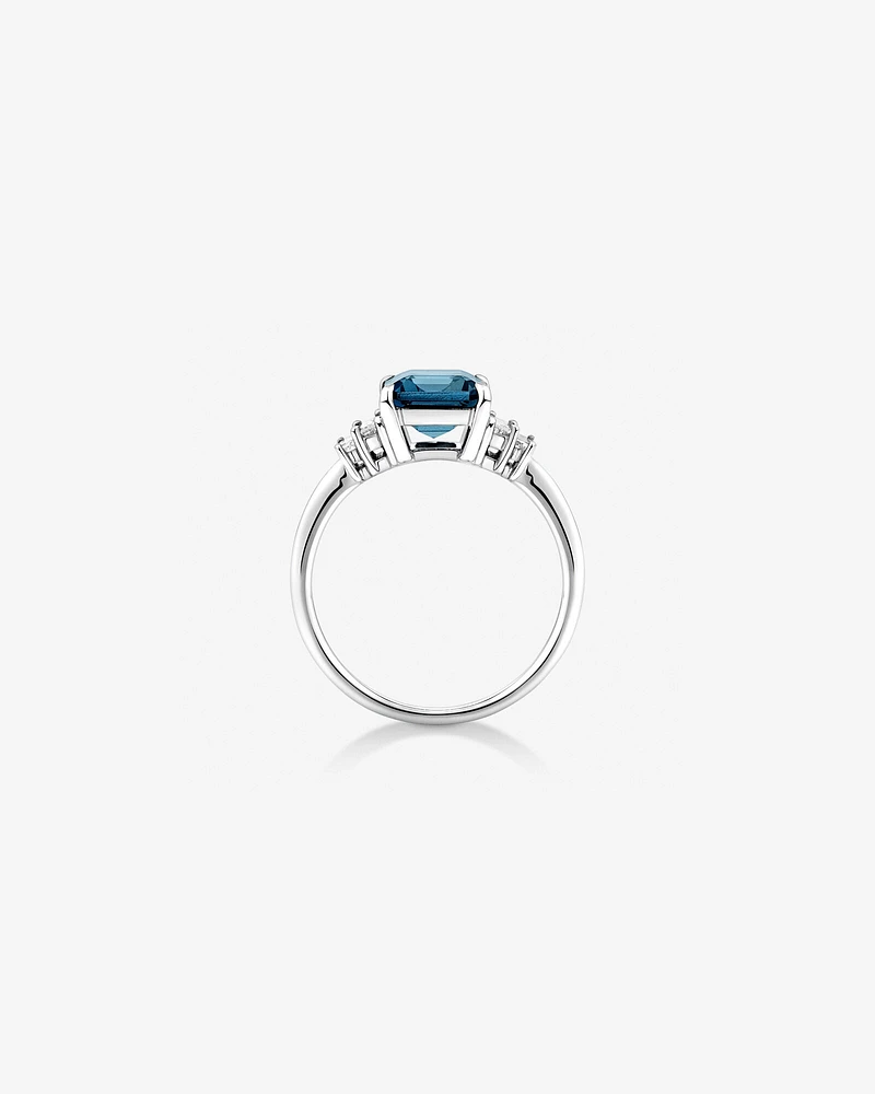 London Blue Topaz Ring with 0.30 Carat TW of Diamonds in 14kt White Gold