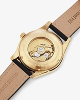 Michael Hill Automatic Skeleton Watch In Gold Tone Stainless Steel And Leather