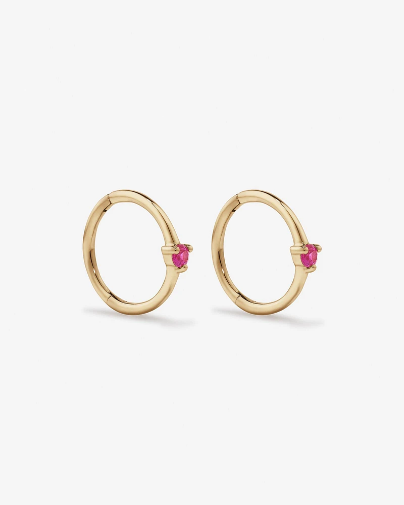 Pink Sapphire Gemstone Accent Sleeper Earrings in 10kt Yellow Gold