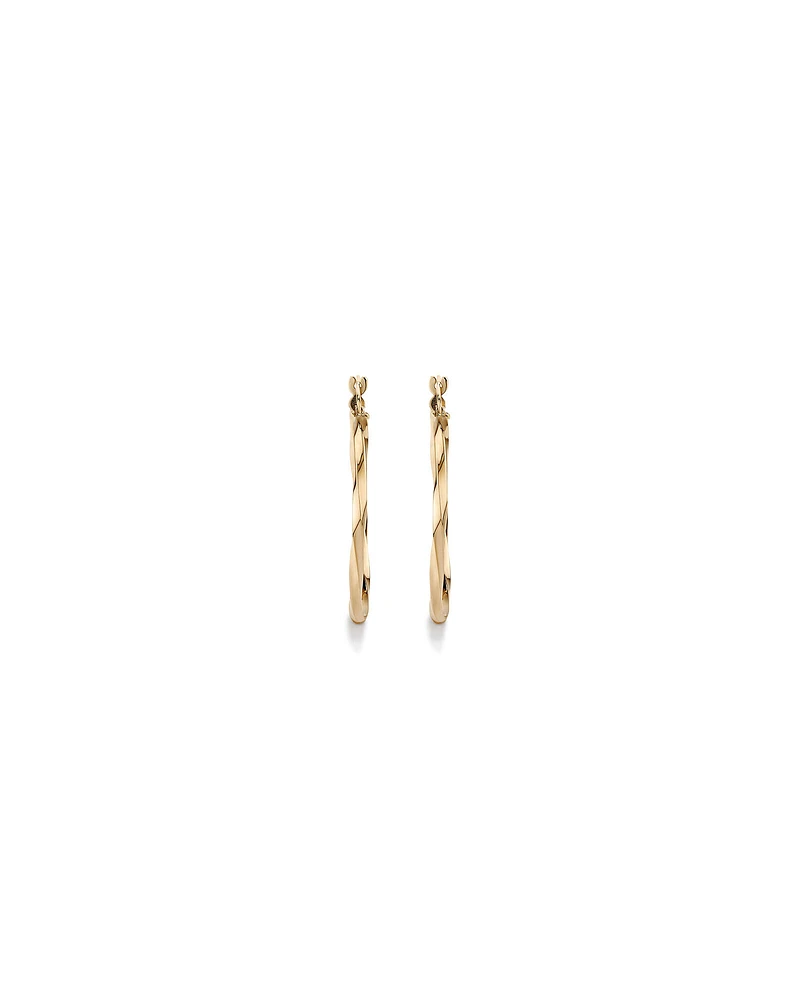 28mm Square Twist Hoop Earrings in 10kt Yellow Gold