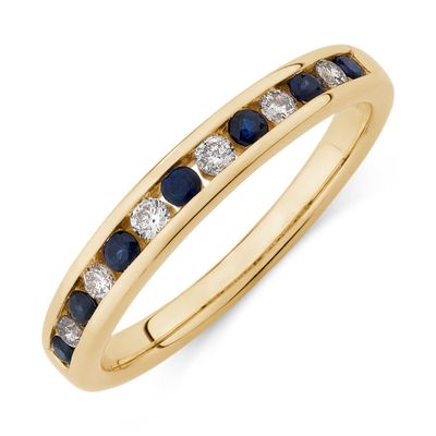 Ring with Sapphire & 0.15 Carat TW of Diamonds 10kt Yellow Gold